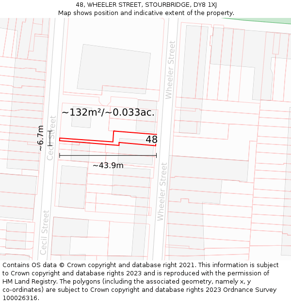 48, WHEELER STREET, STOURBRIDGE, DY8 1XJ: Plot and title map