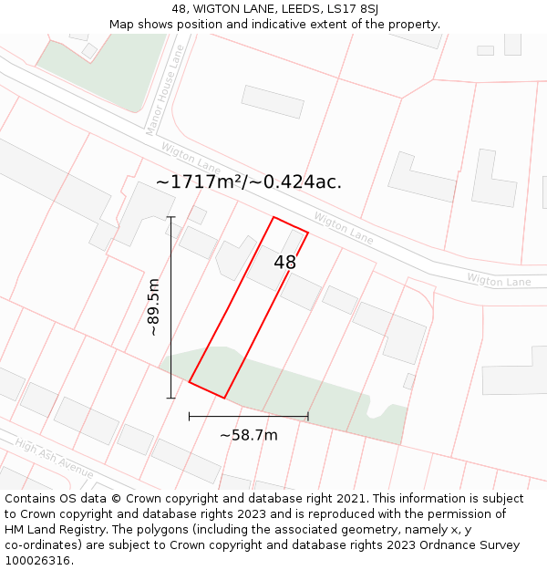 48, WIGTON LANE, LEEDS, LS17 8SJ: Plot and title map