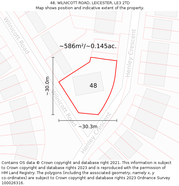 48, WILNICOTT ROAD, LEICESTER, LE3 2TD: Plot and title map