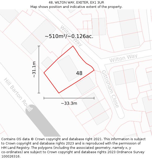 48, WILTON WAY, EXETER, EX1 3UR: Plot and title map