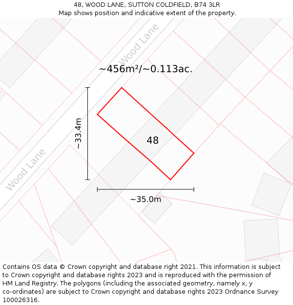 48, WOOD LANE, SUTTON COLDFIELD, B74 3LR: Plot and title map