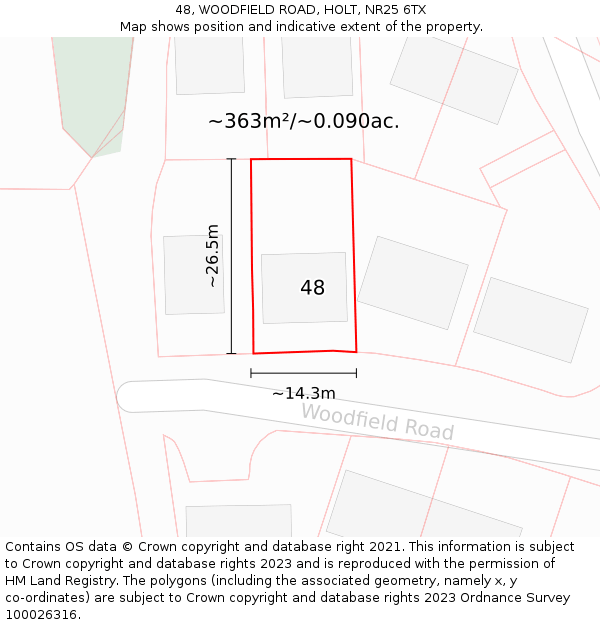 48, WOODFIELD ROAD, HOLT, NR25 6TX: Plot and title map
