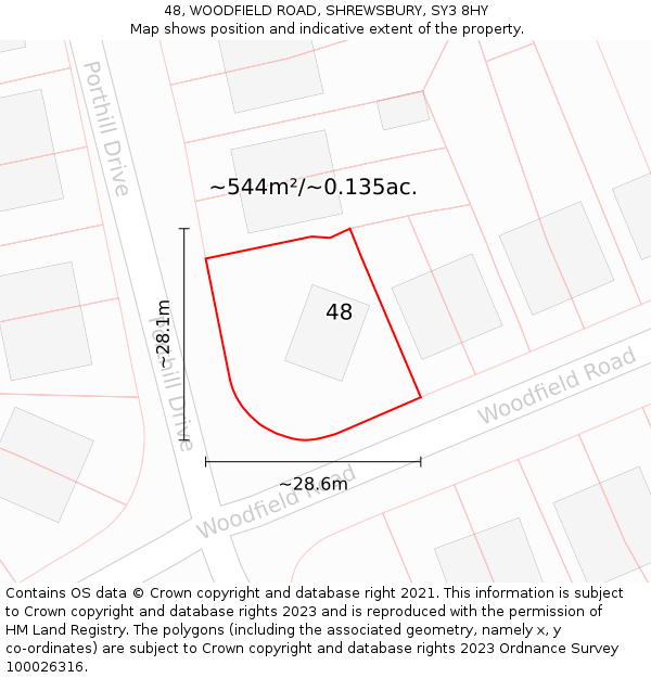 48, WOODFIELD ROAD, SHREWSBURY, SY3 8HY: Plot and title map