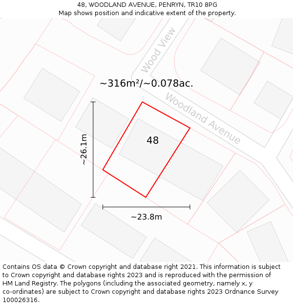 48, WOODLAND AVENUE, PENRYN, TR10 8PG: Plot and title map