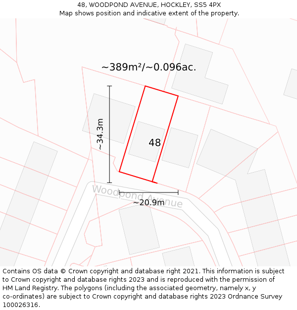 48, WOODPOND AVENUE, HOCKLEY, SS5 4PX: Plot and title map