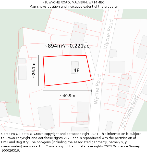 48, WYCHE ROAD, MALVERN, WR14 4EG: Plot and title map