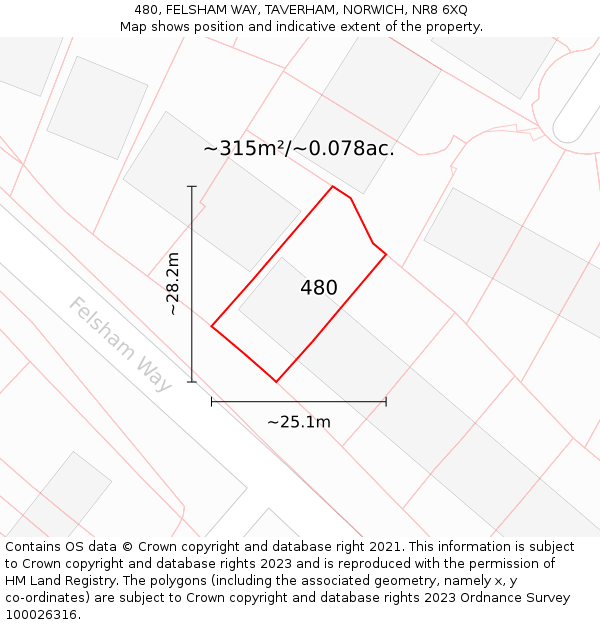 480, FELSHAM WAY, TAVERHAM, NORWICH, NR8 6XQ: Plot and title map