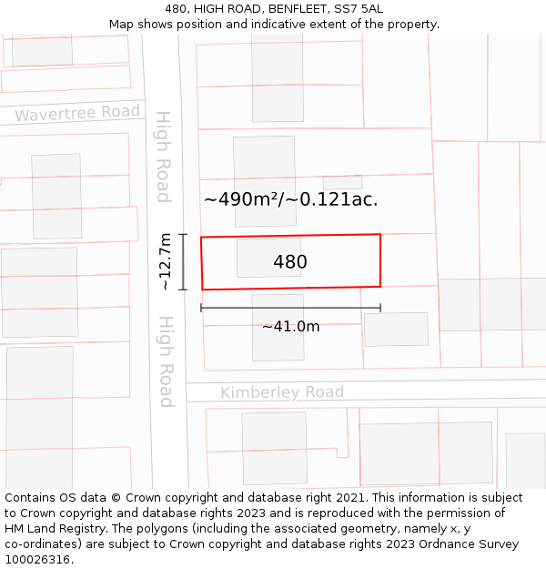 480, HIGH ROAD, BENFLEET, SS7 5AL: Plot and title map