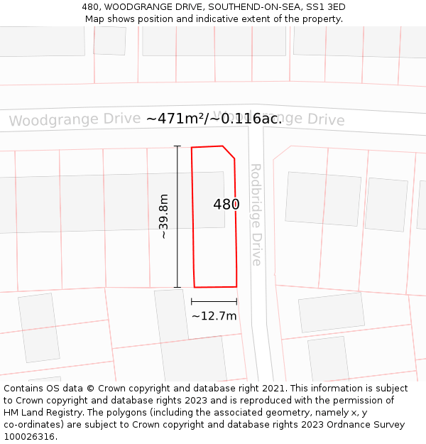 480, WOODGRANGE DRIVE, SOUTHEND-ON-SEA, SS1 3ED: Plot and title map