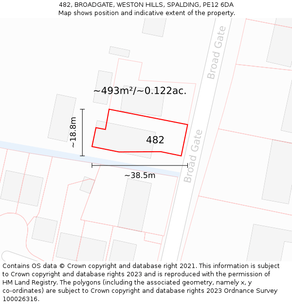 482, BROADGATE, WESTON HILLS, SPALDING, PE12 6DA: Plot and title map