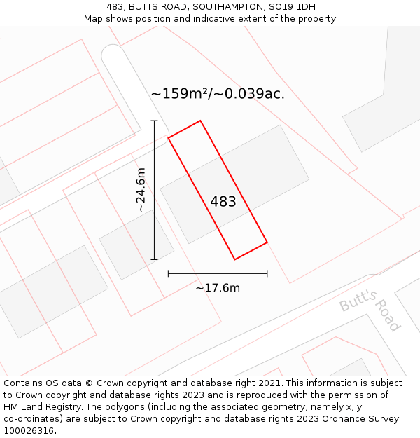 483, BUTTS ROAD, SOUTHAMPTON, SO19 1DH: Plot and title map