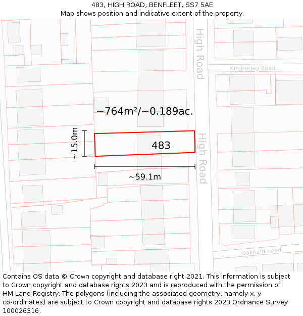 483, HIGH ROAD, BENFLEET, SS7 5AE: Plot and title map