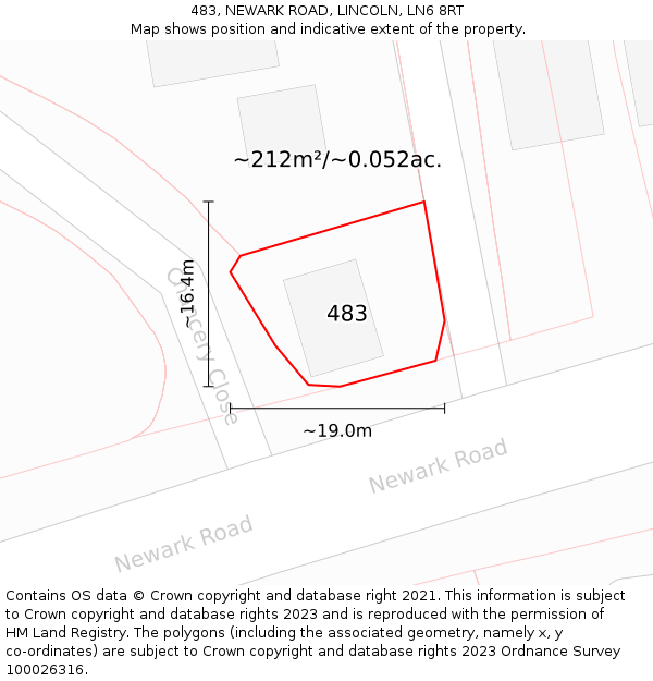 483, NEWARK ROAD, LINCOLN, LN6 8RT: Plot and title map