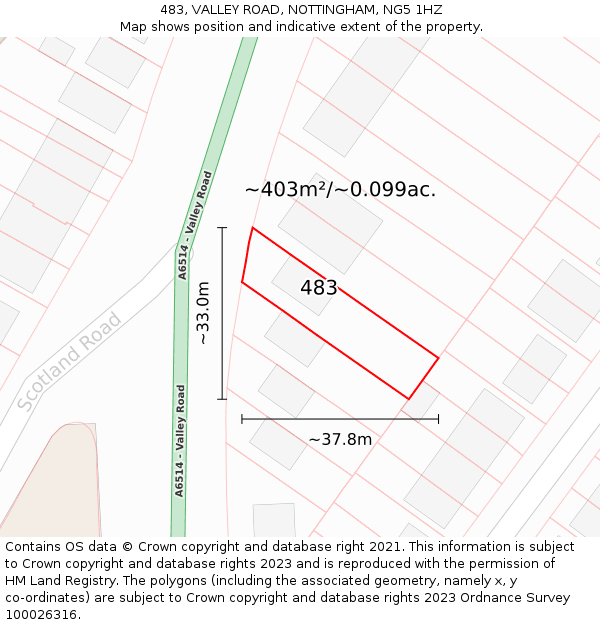 483, VALLEY ROAD, NOTTINGHAM, NG5 1HZ: Plot and title map