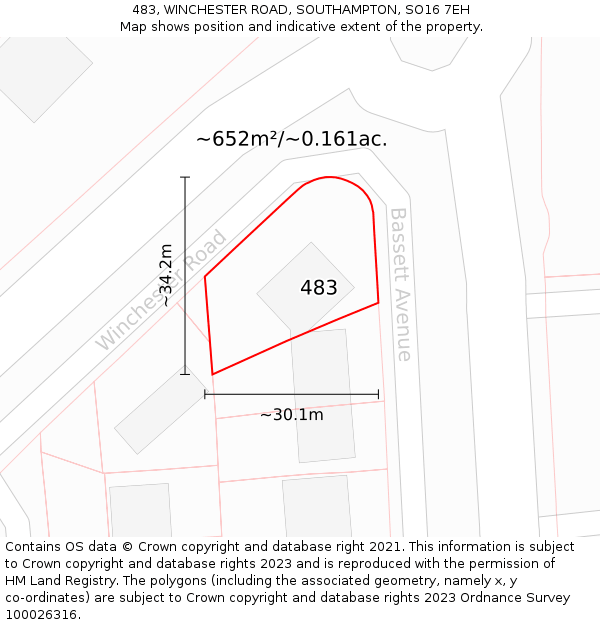 483, WINCHESTER ROAD, SOUTHAMPTON, SO16 7EH: Plot and title map