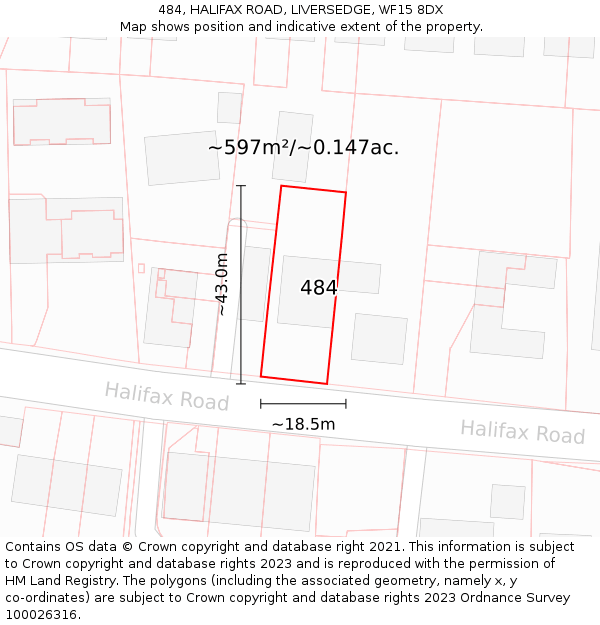 484, HALIFAX ROAD, LIVERSEDGE, WF15 8DX: Plot and title map