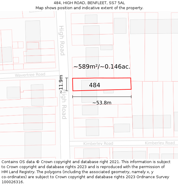 484, HIGH ROAD, BENFLEET, SS7 5AL: Plot and title map