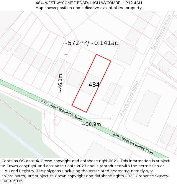 484, WEST WYCOMBE ROAD, HIGH WYCOMBE, HP12 4AH: Plot and title map