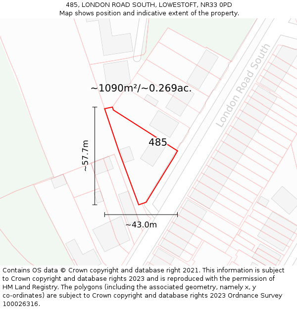 485, LONDON ROAD SOUTH, LOWESTOFT, NR33 0PD: Plot and title map