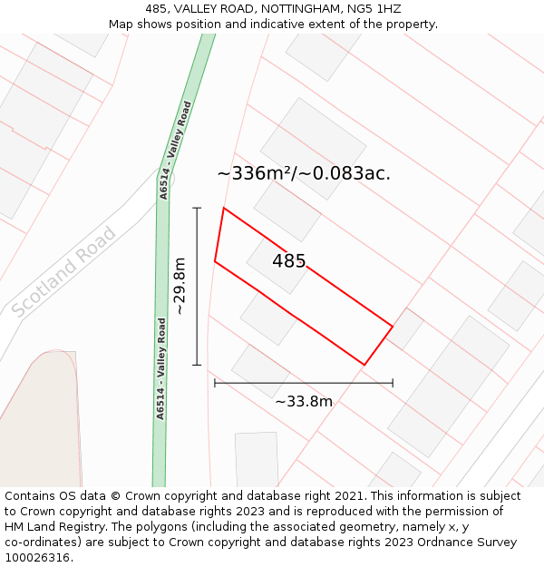485, VALLEY ROAD, NOTTINGHAM, NG5 1HZ: Plot and title map