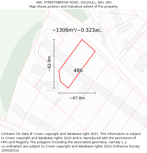 486, STREETSBROOK ROAD, SOLIHULL, B91 1RN: Plot and title map