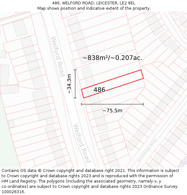 486, WELFORD ROAD, LEICESTER, LE2 6EL: Plot and title map