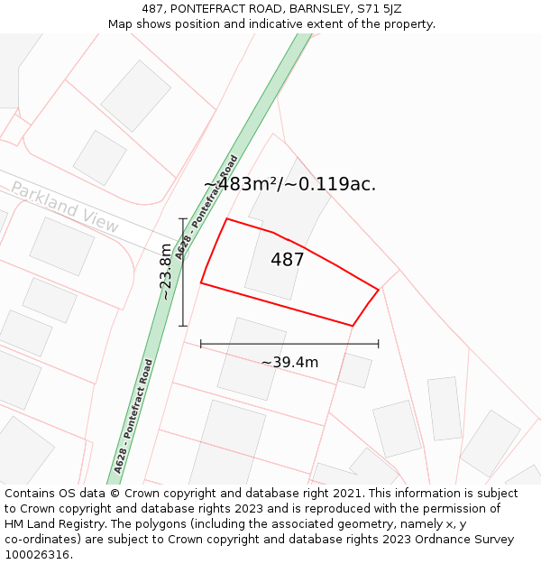 487, PONTEFRACT ROAD, BARNSLEY, S71 5JZ: Plot and title map