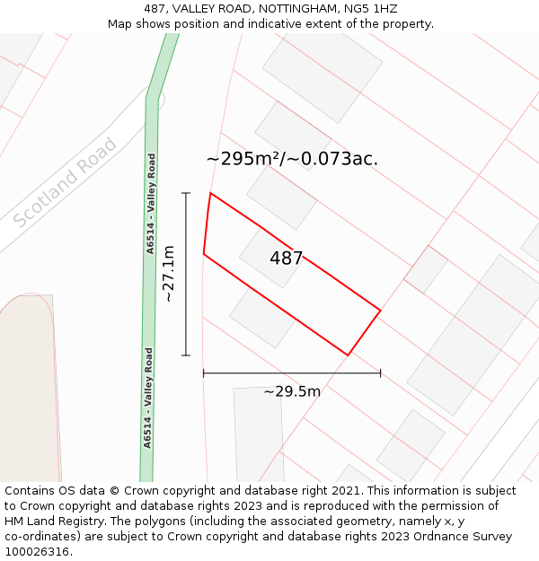 487, VALLEY ROAD, NOTTINGHAM, NG5 1HZ: Plot and title map