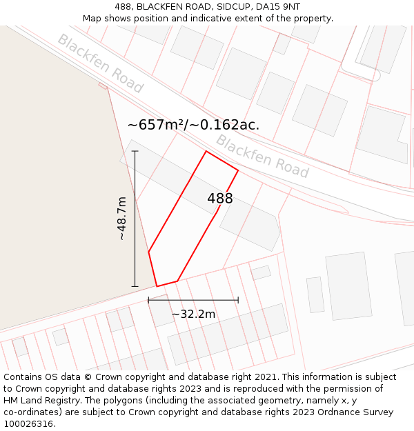 488, BLACKFEN ROAD, SIDCUP, DA15 9NT: Plot and title map
