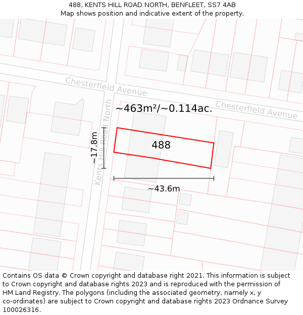 488, KENTS HILL ROAD NORTH, BENFLEET, SS7 4AB: Plot and title map