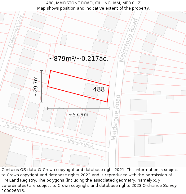 488, MAIDSTONE ROAD, GILLINGHAM, ME8 0HZ: Plot and title map