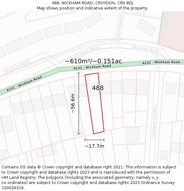488, WICKHAM ROAD, CROYDON, CR0 8DJ: Plot and title map