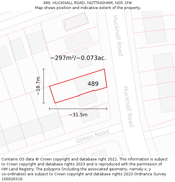 489, HUCKNALL ROAD, NOTTINGHAM, NG5 1FW: Plot and title map