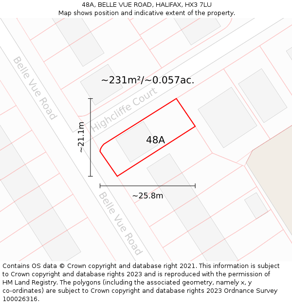 48A, BELLE VUE ROAD, HALIFAX, HX3 7LU: Plot and title map