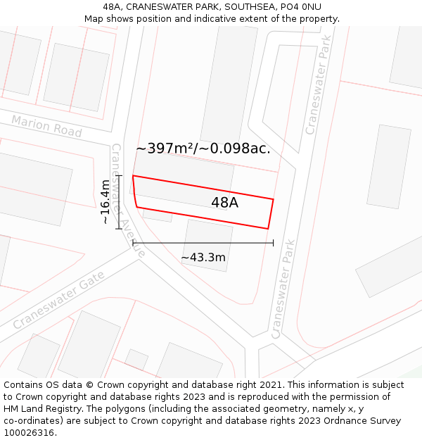 48A, CRANESWATER PARK, SOUTHSEA, PO4 0NU: Plot and title map