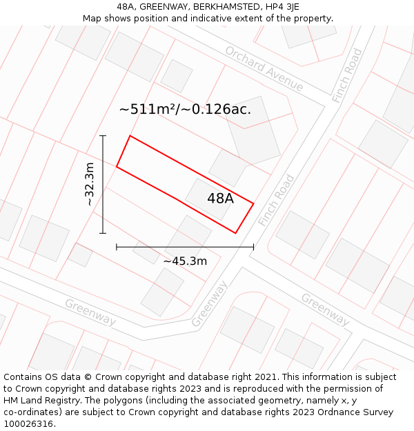 48A, GREENWAY, BERKHAMSTED, HP4 3JE: Plot and title map