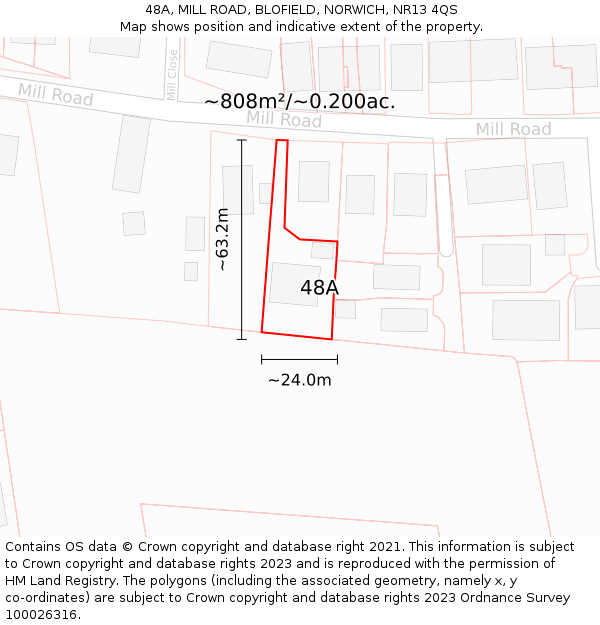 48A, MILL ROAD, BLOFIELD, NORWICH, NR13 4QS: Plot and title map