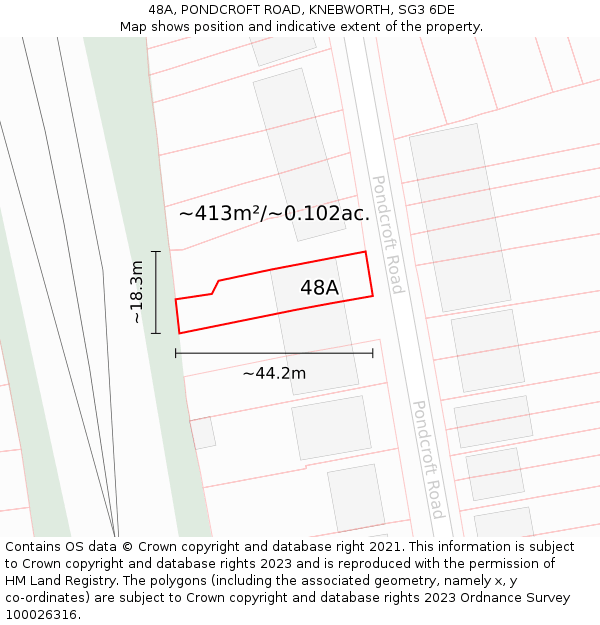 48A, PONDCROFT ROAD, KNEBWORTH, SG3 6DE: Plot and title map