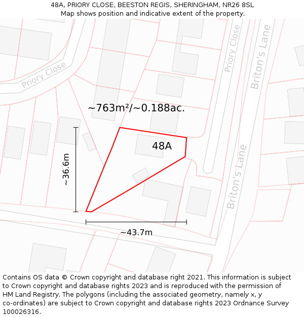 48A, PRIORY CLOSE, BEESTON REGIS, SHERINGHAM, NR26 8SL: Plot and title map