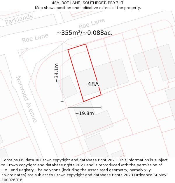 48A, ROE LANE, SOUTHPORT, PR9 7HT: Plot and title map