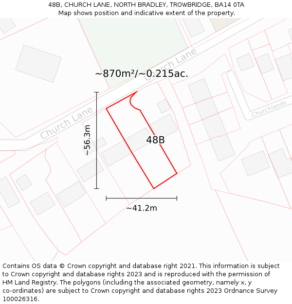 48B, CHURCH LANE, NORTH BRADLEY, TROWBRIDGE, BA14 0TA: Plot and title map