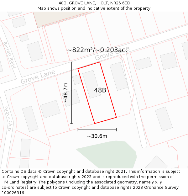 48B, GROVE LANE, HOLT, NR25 6ED: Plot and title map