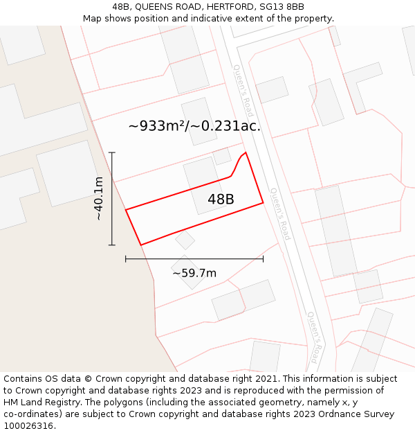 48B, QUEENS ROAD, HERTFORD, SG13 8BB: Plot and title map