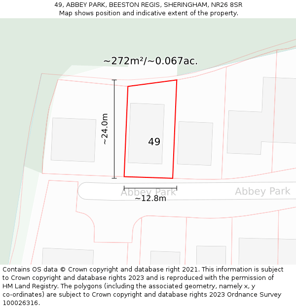 49, ABBEY PARK, BEESTON REGIS, SHERINGHAM, NR26 8SR: Plot and title map