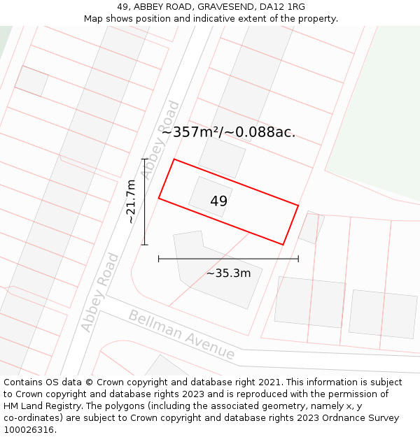 49, ABBEY ROAD, GRAVESEND, DA12 1RG: Plot and title map