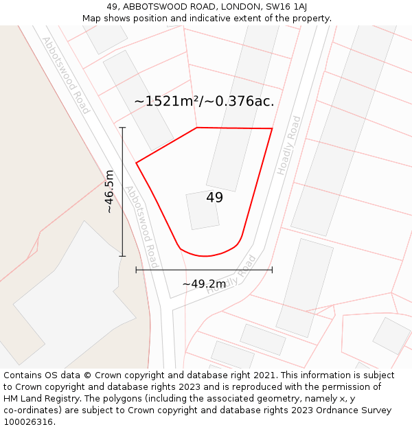 49, ABBOTSWOOD ROAD, LONDON, SW16 1AJ: Plot and title map