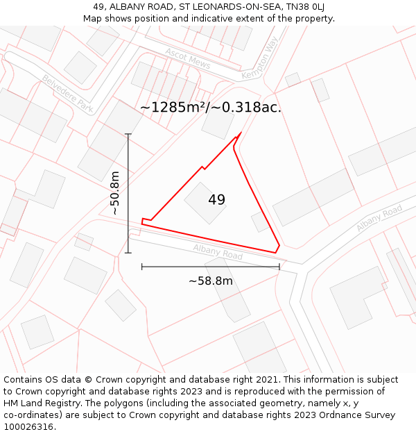 49, ALBANY ROAD, ST LEONARDS-ON-SEA, TN38 0LJ: Plot and title map