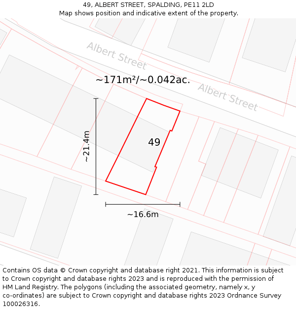 49, ALBERT STREET, SPALDING, PE11 2LD: Plot and title map