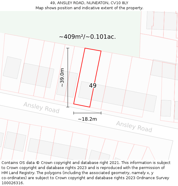 49, ANSLEY ROAD, NUNEATON, CV10 8LY: Plot and title map