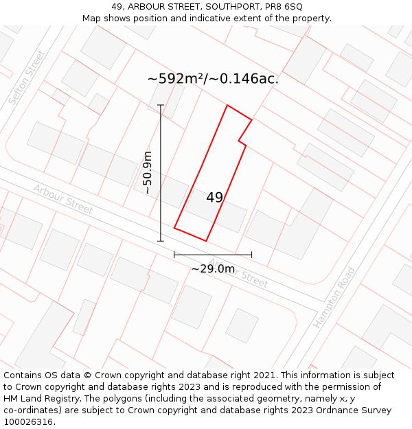 49, ARBOUR STREET, SOUTHPORT, PR8 6SQ: Plot and title map